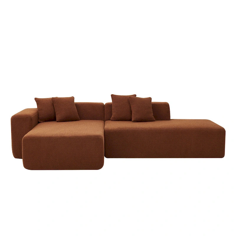 105.51 Divano componibile moderno a L con 5 posti e chaise longue, in morbido tessuto Sherpa "lana d'agnello"