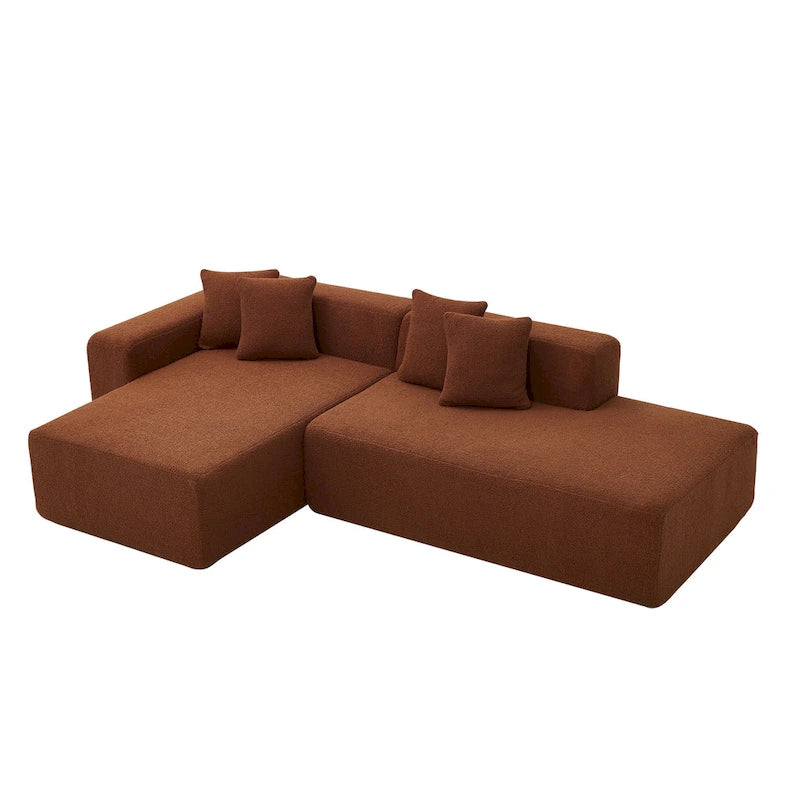 105.51 Divano componibile moderno a L con 5 posti e chaise longue, in morbido tessuto Sherpa "lana d'agnello"
