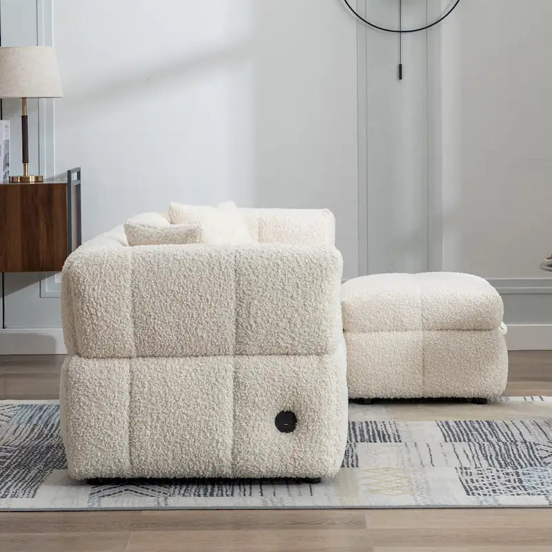 Divano Sezionale a 4 Posti in Tessuto da 87.7 con Pouf Movibile, 2 Porte USB e 2 Cuscini Lombari, Ideale per il Soggiorno