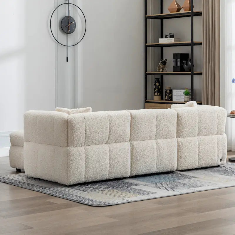 Divano Sezionale a 4 Posti in Tessuto da 87.7 con Pouf Movibile, 2 Porte USB e 2 Cuscini Lombari, Ideale per il Soggiorno