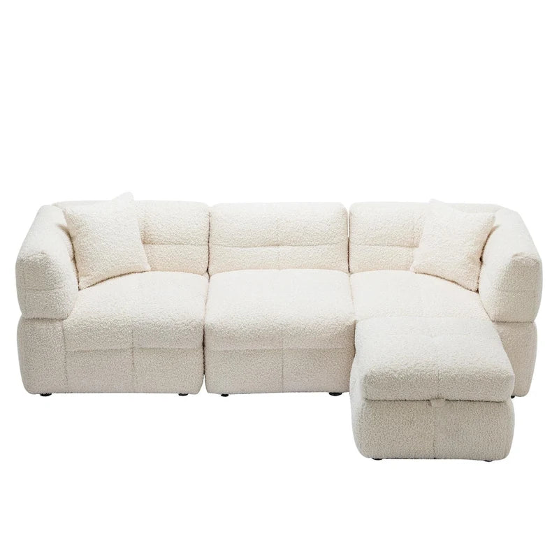 Divano Sezionale a 4 Posti in Tessuto da 87.7 con Pouf Movibile, 2 Porte USB e 2 Cuscini Lombari, Ideale per il Soggiorno
