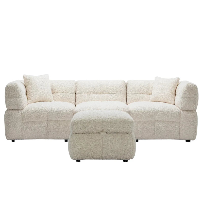 Divano Sezionale a 4 Posti in Tessuto da 87.7 con Pouf Movibile, 2 Porte USB e 2 Cuscini Lombari, Ideale per il Soggiorno