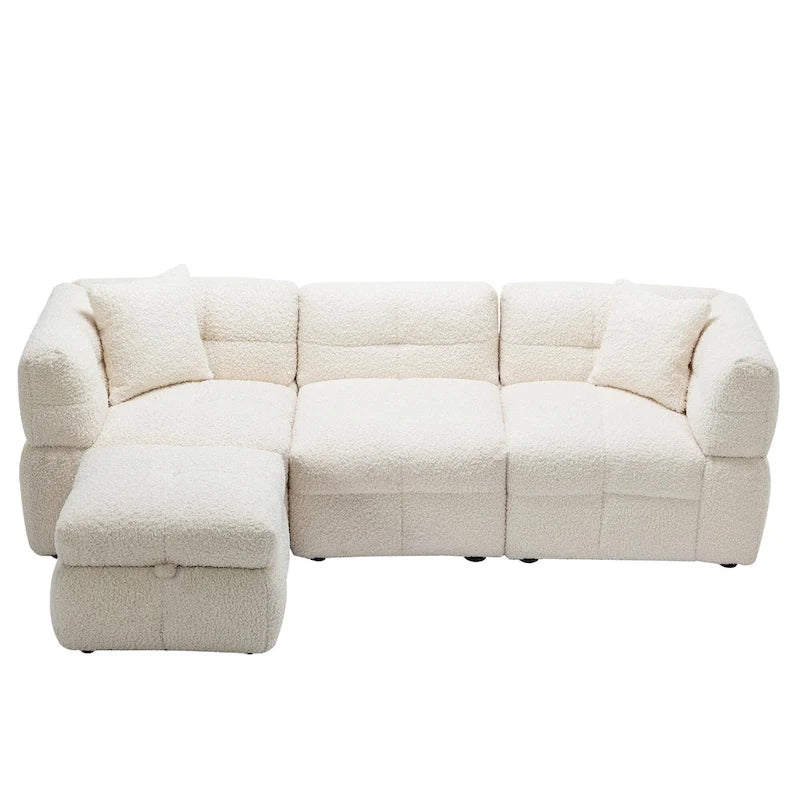 Divano Sezionale a 4 Posti in Tessuto da 87.7 con Pouf Movibile, 2 Porte USB e 2 Cuscini Lombari, Ideale per il Soggiorno