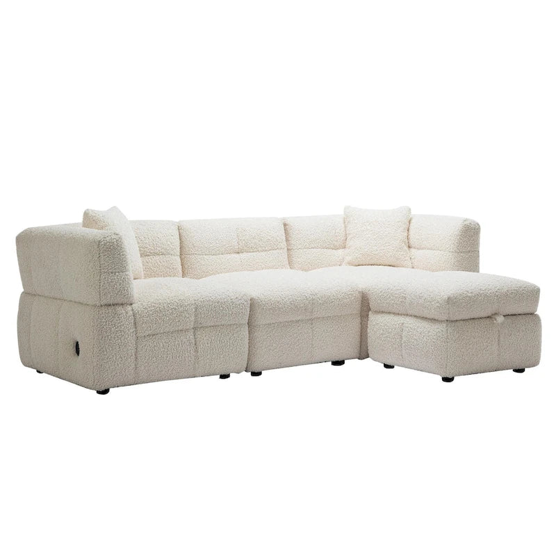 Divano Sezionale a 4 Posti in Tessuto da 87.7 con Pouf Movibile, 2 Porte USB e 2 Cuscini Lombari, Ideale per il Soggiorno