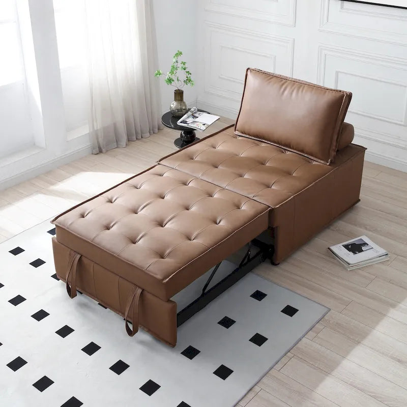 Multipurpose Ottoman Sofa Bed - Brown, Dark Grey - Faux Leather - Single