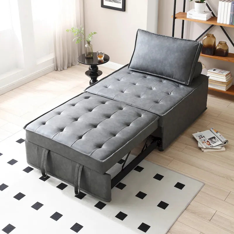 Multipurpose Ottoman Sofa Bed - Brown, Dark Grey - Faux Leather - Single