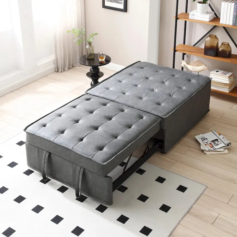 Multipurpose Ottoman Sofa Bed - Brown, Dark Grey - Faux Leather - Single
