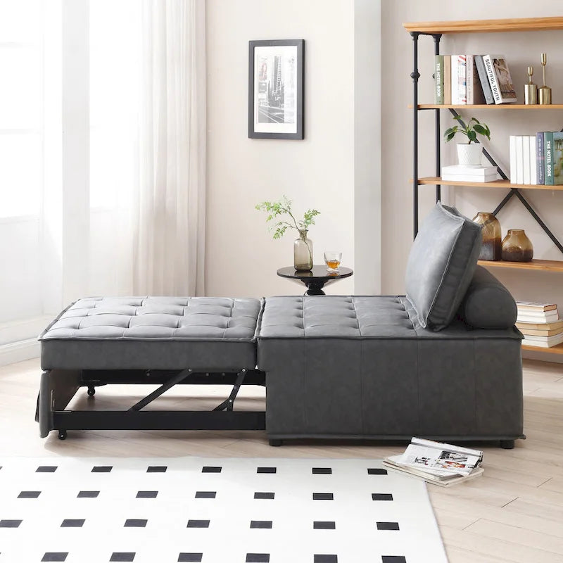 Multipurpose Ottoman Sofa Bed - Brown, Dark Grey - Faux Leather - Single