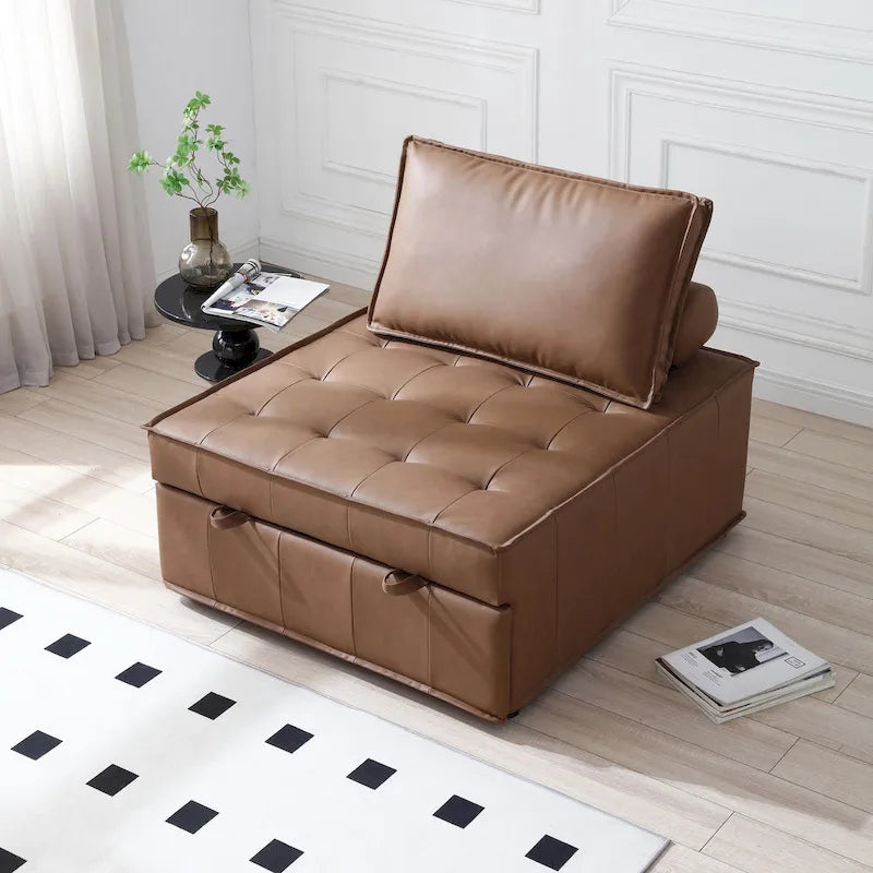 Multipurpose Ottoman Sofa Bed - Brown, Dark Grey - Faux Leather - Single