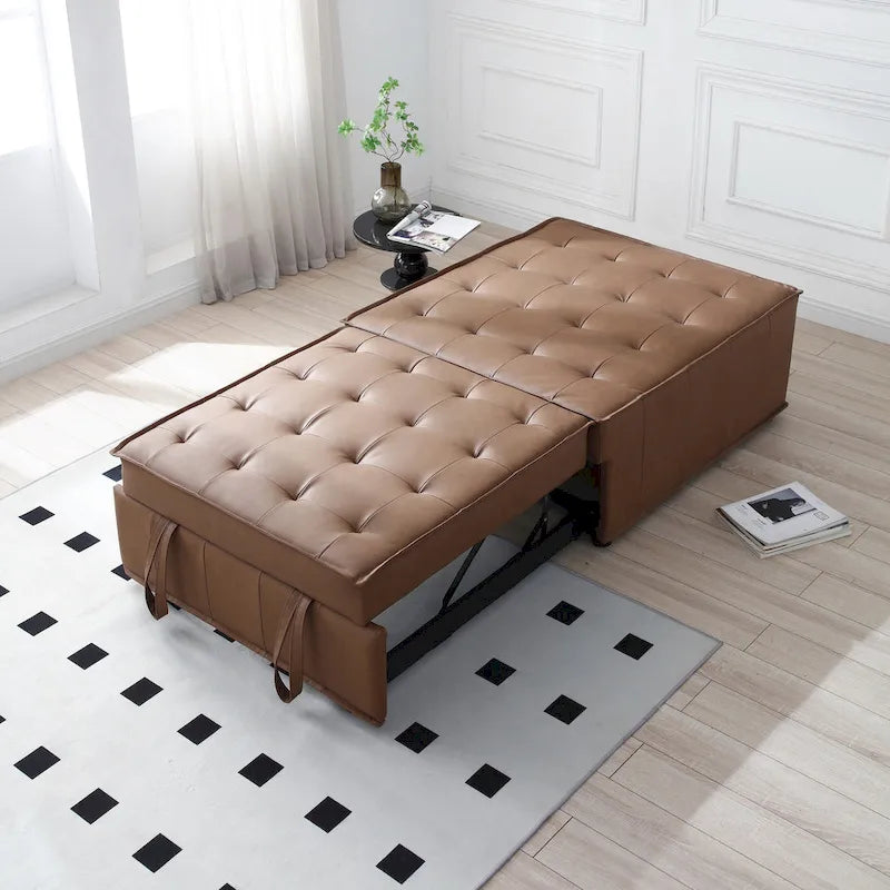Multipurpose Ottoman Sofa Bed - Brown, Dark Grey - Faux Leather - Single