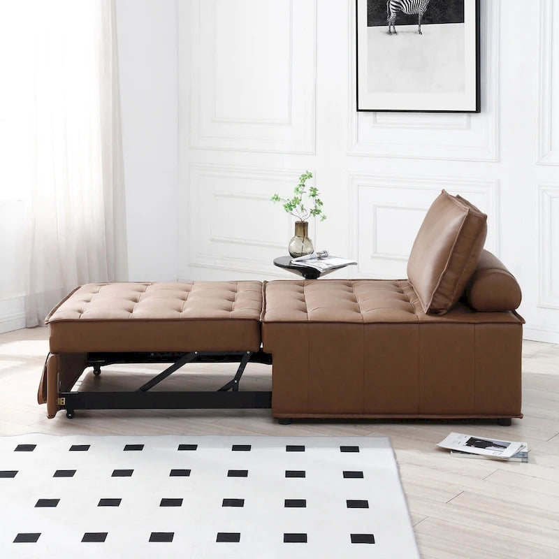 Multipurpose Ottoman Sofa Bed - Brown, Dark Grey - Faux Leather - Single