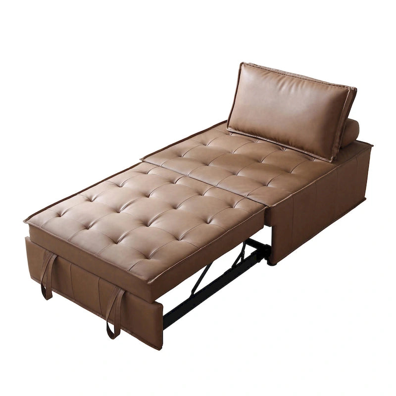 Multipurpose Ottoman Sofa Bed - Brown, Dark Grey - Faux Leather - Single