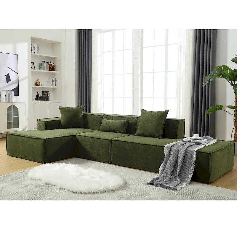 Verde 129.5 Divano Sezionale a L a 4 Posti Minimalista Modulare con Chaise Longue, Design Versatile a Combinazione Libera