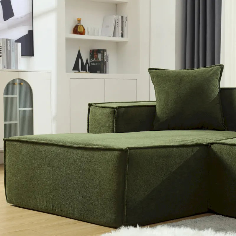 Verde 129.5 Divano Sezionale a L a 4 Posti Minimalista Modulare con Chaise Longue, Design Versatile a Combinazione Libera