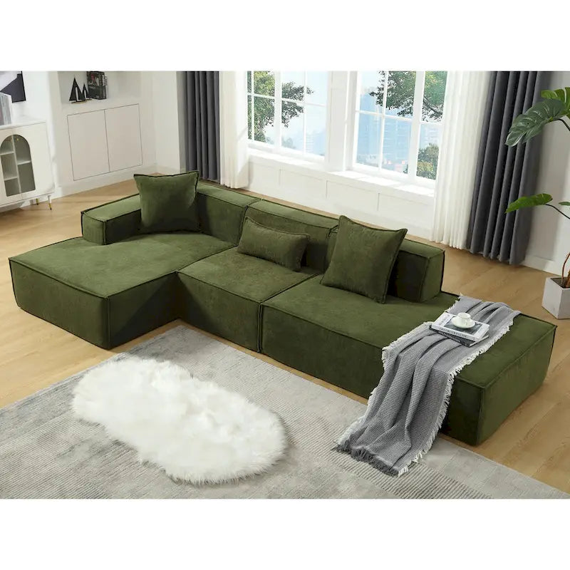 Verde 129.5 Divano Sezionale a L a 4 Posti Minimalista Modulare con Chaise Longue, Design Versatile a Combinazione Libera