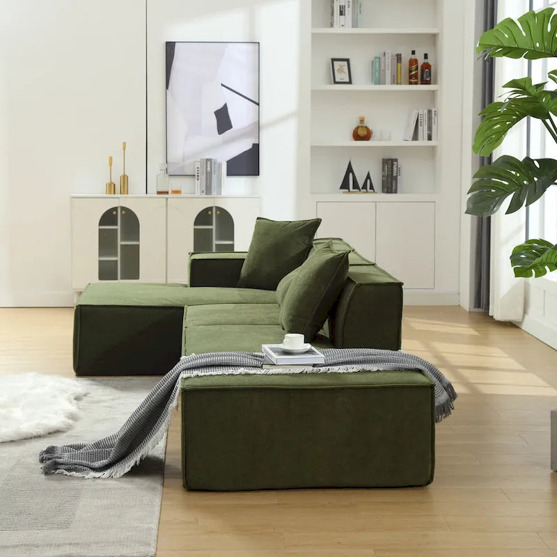 Verde 129.5 Divano Sezionale a L a 4 Posti Minimalista Modulare con Chaise Longue, Design Versatile a Combinazione Libera