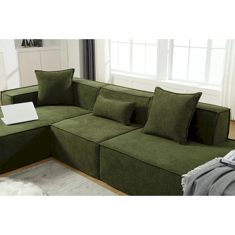 Verde 129.5 Divano Sezionale a L a 4 Posti Minimalista Modulare con Chaise Longue, Design Versatile a Combinazione Libera