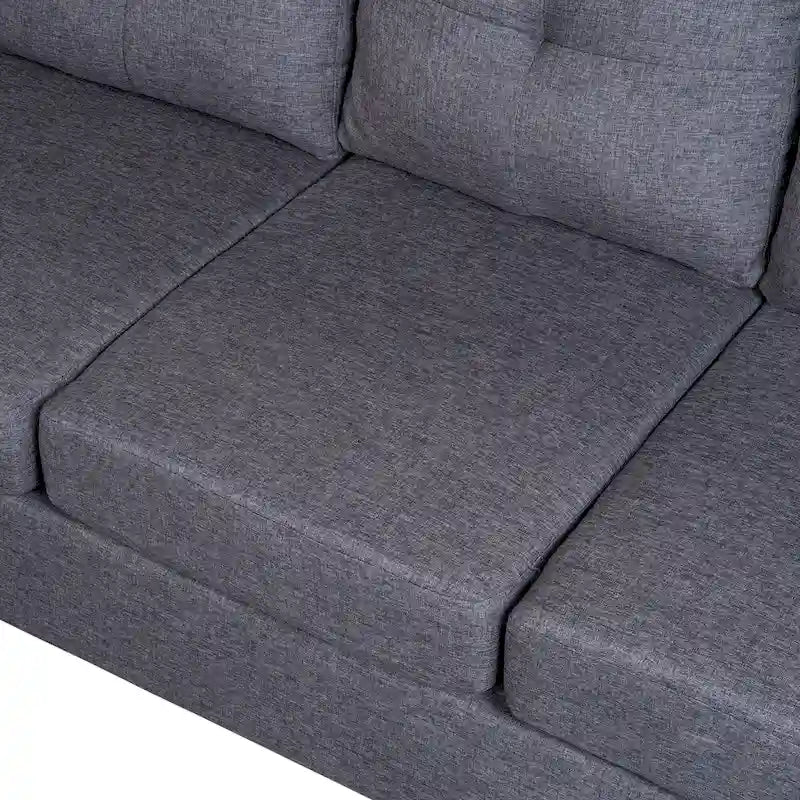 Divano componibile a 6 posti a L reversibile, 105.2, grigio, con pouf contenitore e portabicchieri, design salvaspazio in lino