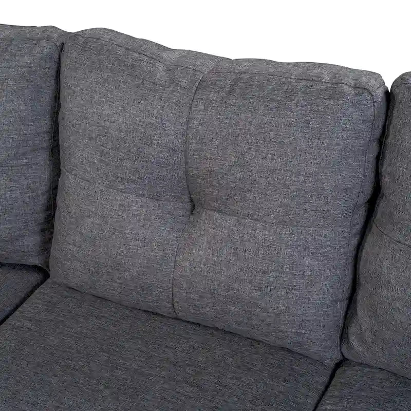 Divano componibile a 6 posti a L reversibile, 105.2, grigio, con pouf contenitore e portabicchieri, design salvaspazio in lino
