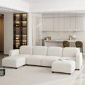 Divano sezionale modulare a U a 6 posti in velluto 116 con due pouf, design reversibile per uno spazio abitativo personalizzabile