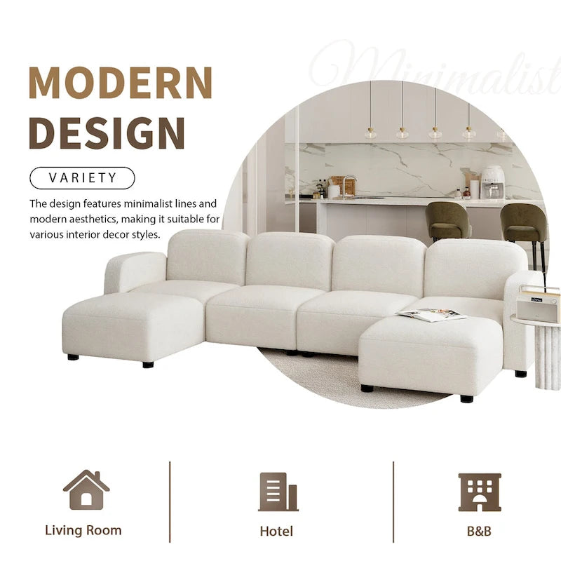 Divano sezionale modulare a U a 6 posti in velluto 116 con due pouf, design reversibile per uno spazio abitativo personalizzabile