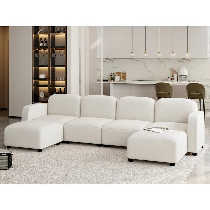 Divano sezionale modulare a U a 6 posti in velluto 116 con due pouf, design reversibile per uno spazio abitativo personalizzabile