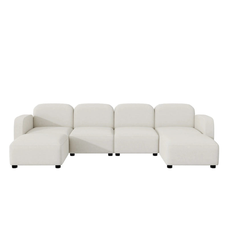 Divano sezionale modulare a U a 6 posti in velluto 116 con due pouf, design reversibile per uno spazio abitativo personalizzabile