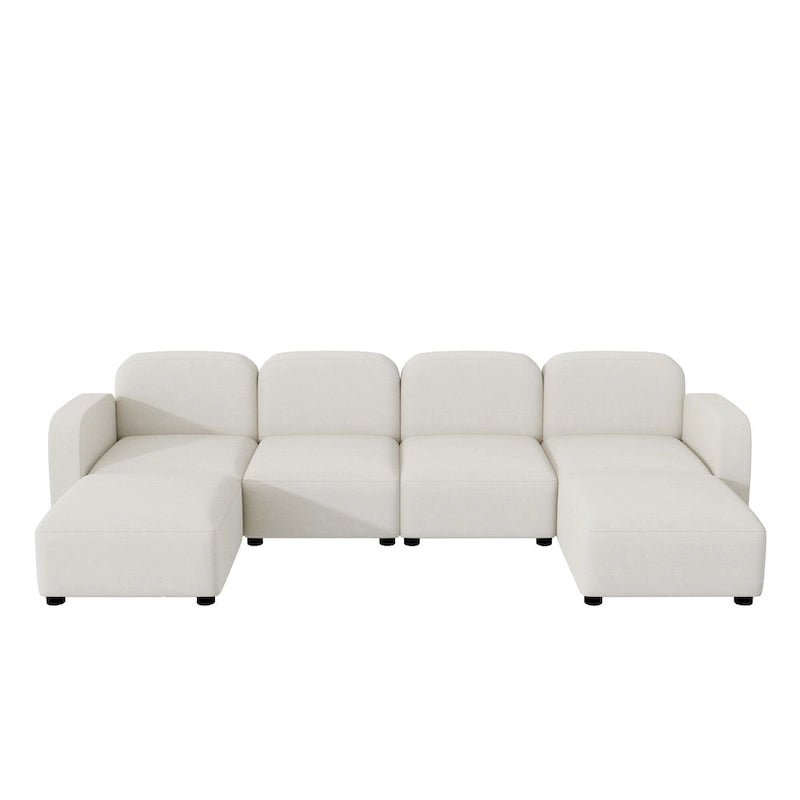 Divano sezionale modulare a U a 6 posti in velluto 116 con due pouf, design reversibile per uno spazio abitativo personalizzabile