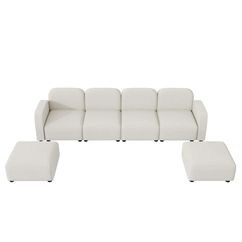 Divano sezionale modulare a U a 6 posti in velluto 116 con due pouf, design reversibile per uno spazio abitativo personalizzabile