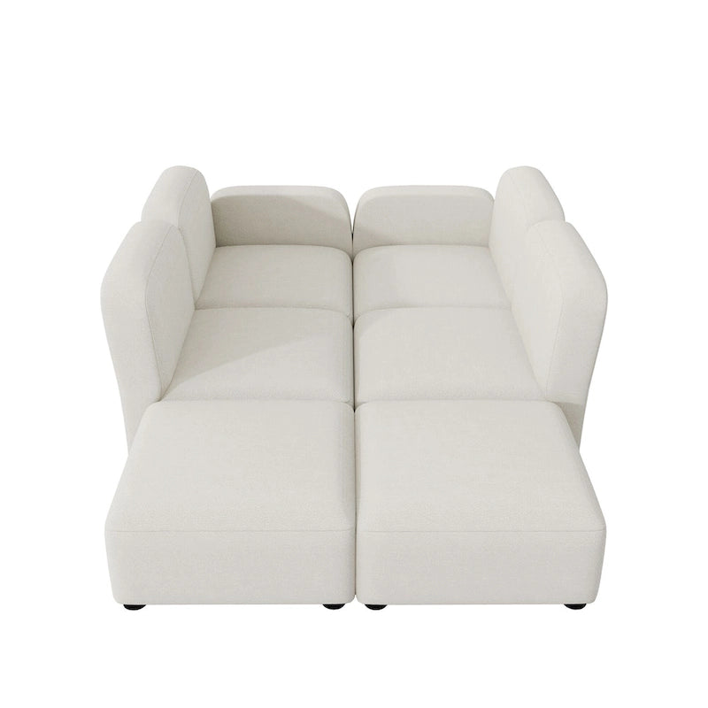 Divano sezionale modulare a U a 6 posti in velluto 116 con due pouf, design reversibile per uno spazio abitativo personalizzabile