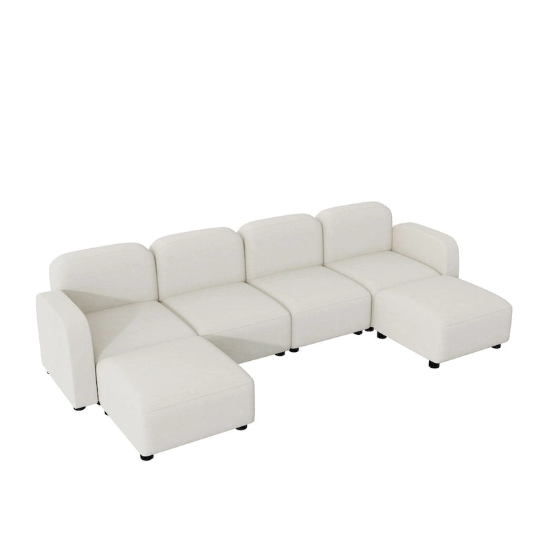 Divano sezionale modulare a U a 6 posti in velluto 116 con due pouf, design reversibile per uno spazio abitativo personalizzabile