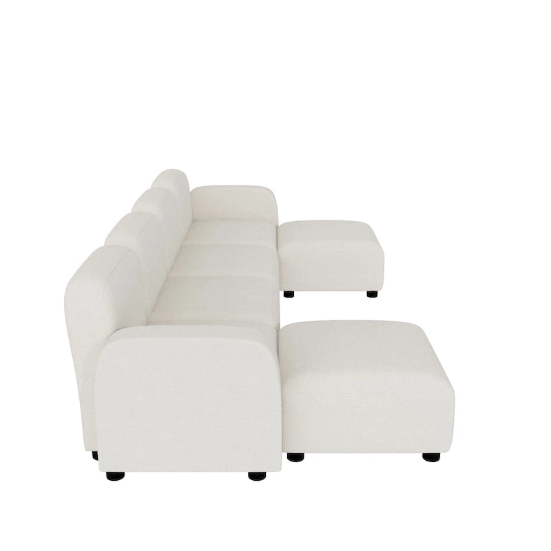 Divano sezionale modulare a U a 6 posti in velluto 116 con due pouf, design reversibile per uno spazio abitativo personalizzabile
