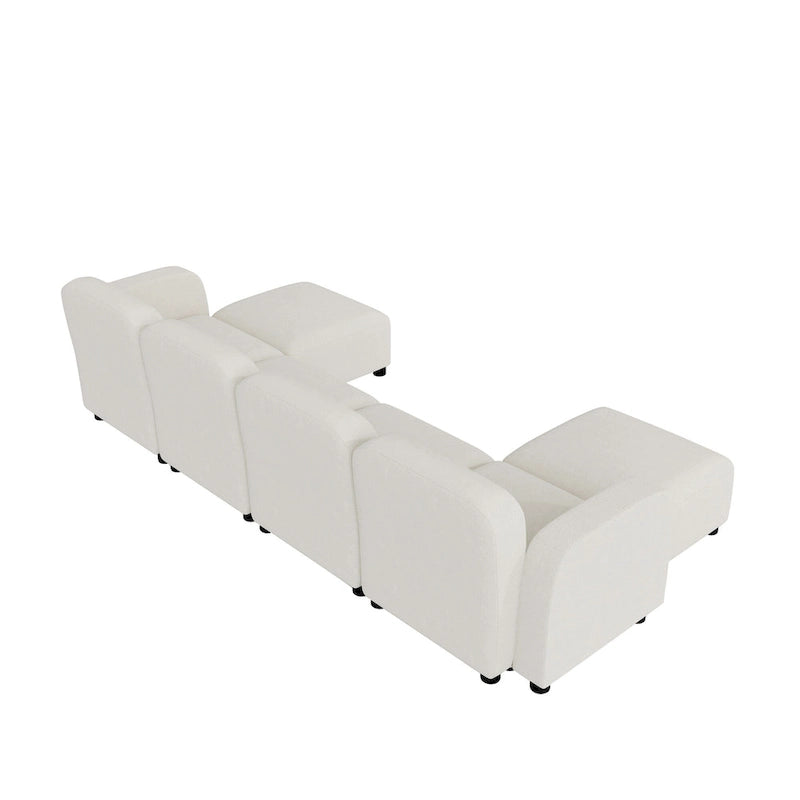Divano sezionale modulare a U a 6 posti in velluto 116 con due pouf, design reversibile per uno spazio abitativo personalizzabile