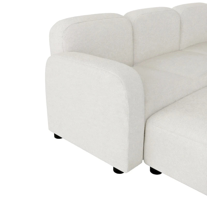 Divano sezionale modulare a U a 6 posti in velluto 116 con due pouf, design reversibile per uno spazio abitativo personalizzabile