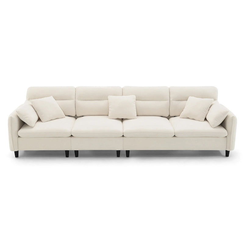 Divano componibile a L moderno a 5 posti convertibile con pouf rimovibile e 5 cuscini, tessuto ciniglia felpato