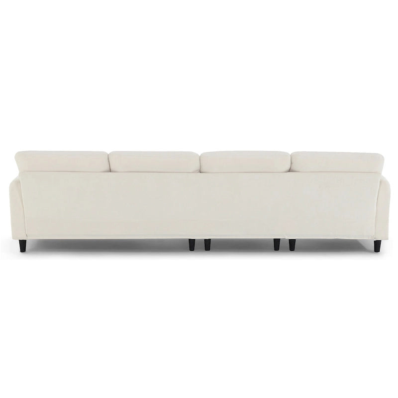 Divano componibile a L moderno a 5 posti convertibile con pouf rimovibile e 5 cuscini, tessuto ciniglia felpato