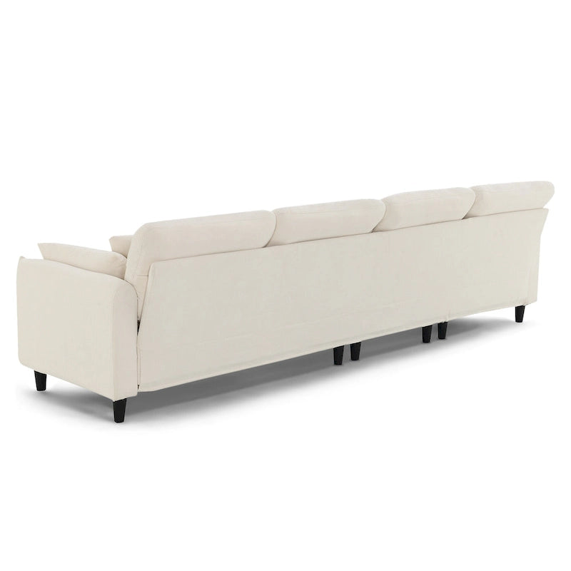 Divano componibile a L moderno a 5 posti convertibile con pouf rimovibile e 5 cuscini, tessuto ciniglia felpato