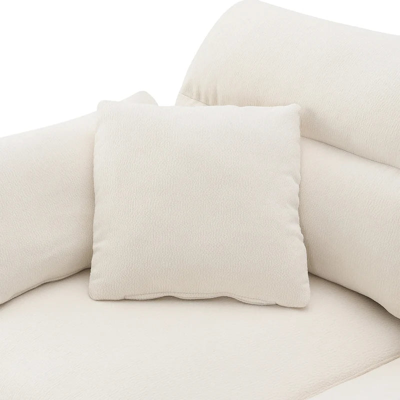 Divano componibile a L moderno a 5 posti convertibile con pouf rimovibile e 5 cuscini, tessuto ciniglia felpato