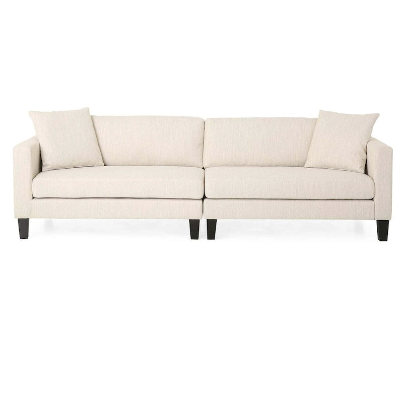 Divano a 3 posti moderno beige 101 con gambe in legno e due cuscini per soggiorno