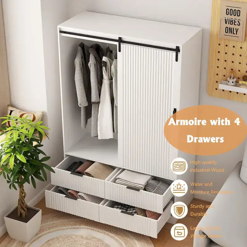 47.24 Armadio moderno con asta appendiabiti, cassetti e ripiani aperti per camera da letto