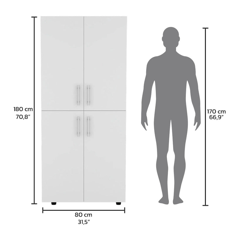 31,5 Armadio moderno a quattro ante con sei ripiani e due aste appendiabiti per camera da letto