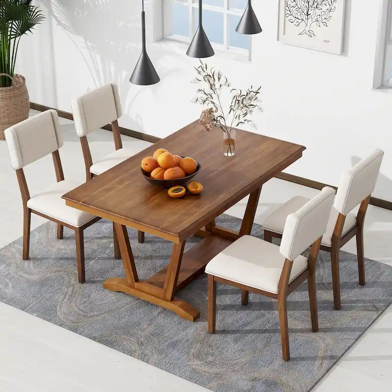 Set da pranzo di 5 pezzi in legno con tavolo rettangolare da 59 pollici e 4 sedie