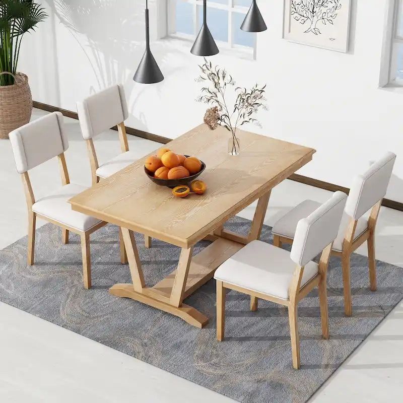 Set da pranzo di 5 pezzi in legno con tavolo rettangolare da 59 pollici e 4 sedie