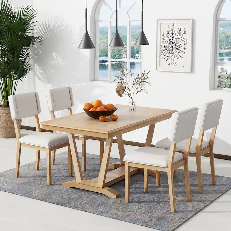 Set da pranzo di 5 pezzi in legno con tavolo rettangolare da 59 pollici e 4 sedie