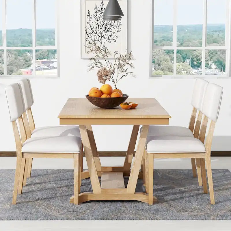 Set da pranzo di 5 pezzi in legno con tavolo rettangolare da 59 pollici e 4 sedie