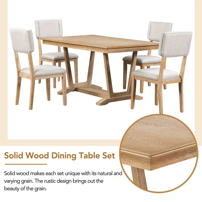 Set da pranzo di 5 pezzi in legno con tavolo rettangolare da 59 pollici e 4 sedie