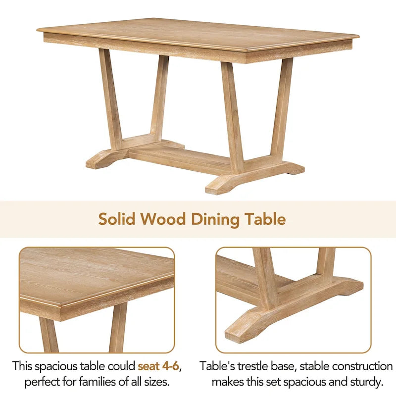 Set da pranzo di 5 pezzi in legno con tavolo rettangolare da 59 pollici e 4 sedie