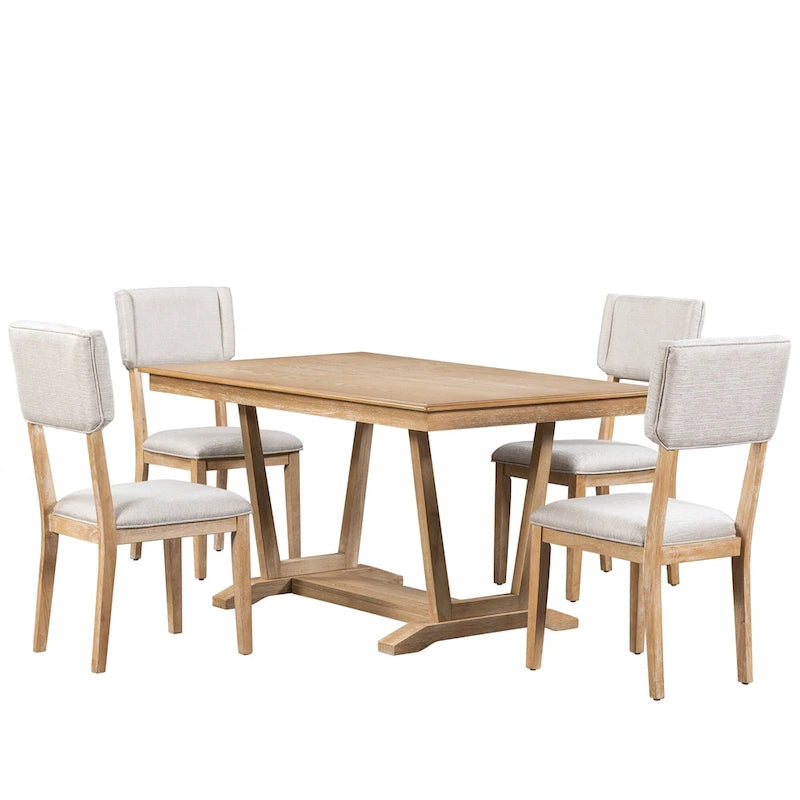 Set da pranzo di 5 pezzi in legno con tavolo rettangolare da 59 pollici e 4 sedie