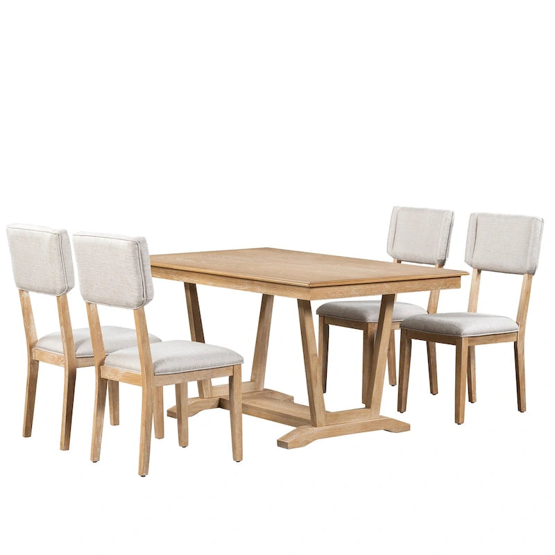 Set da pranzo di 5 pezzi in legno con tavolo rettangolare da 59 pollici e 4 sedie