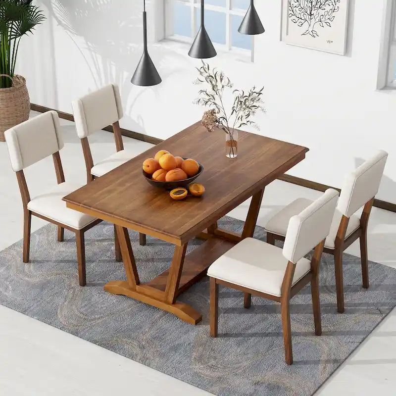 Set da pranzo di 5 pezzi in legno con tavolo rettangolare da 59 pollici e 4 sedie